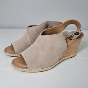 Franco Sarto Cork Wedge Sandals Espadrilles Julien Sz 8.5 M Boho Taupe Suede